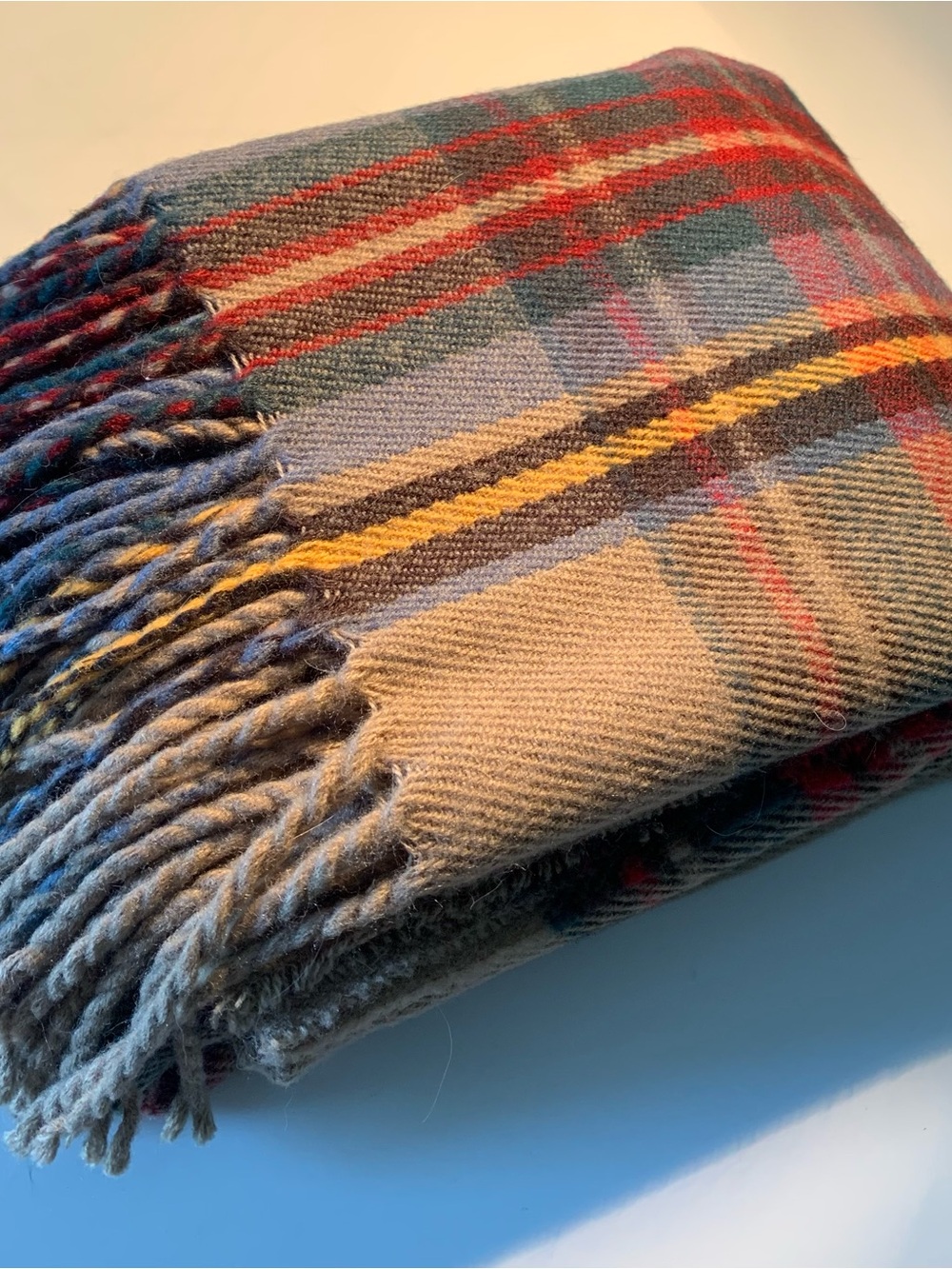 Call It Spring | Beige Plaid Blanket Scarf with Fringe EUC 72in x 26in